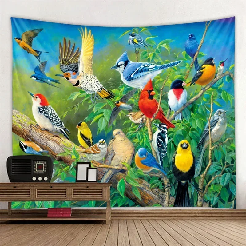 Jungle Bird Art Tapestry Psychedelic Scene Home Decor Art Wall Hanging Hippie Boho Aesthetic Room Decor Home Wall Decor Yoga Mat