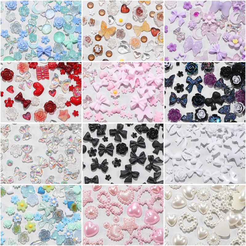 1 Pack Mix 3D Resin Bow Flower Nail Art Decoration Charms Accessories Materials For Manicure Deocr Nails Design Supplies Parts