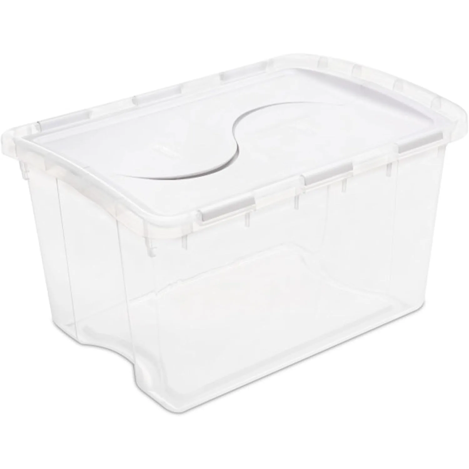 48 Qt Hinged Lid Storage Box, Stackable Bin with Lid, Plastic Container to Organize Home, Clear with White Lid, 12-Pack