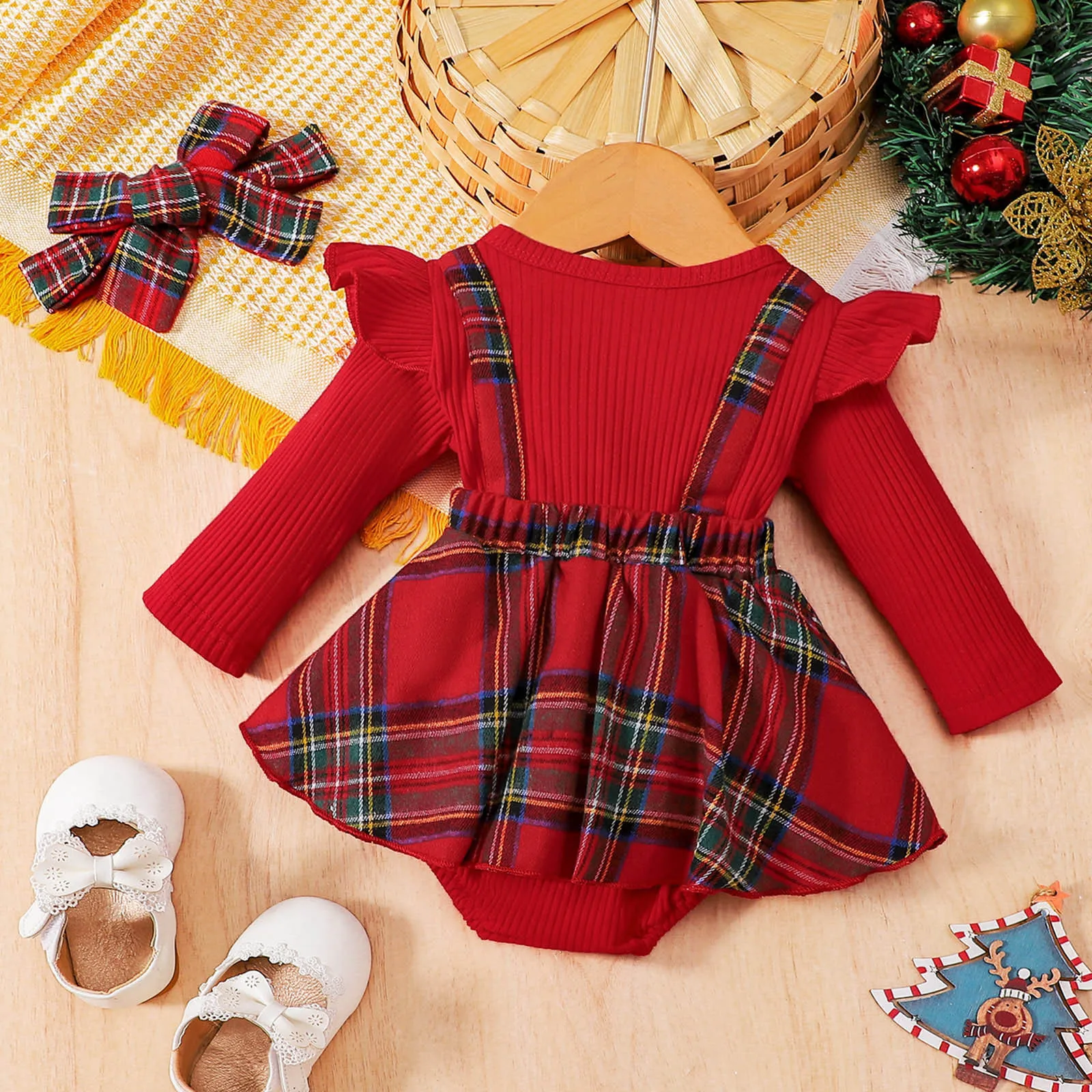 Baby Girls Romper Dress Long Sleeve Red Plaid Bodysuit For Newborns Bowknots Children Infants Onesie Baby Girl Clothes