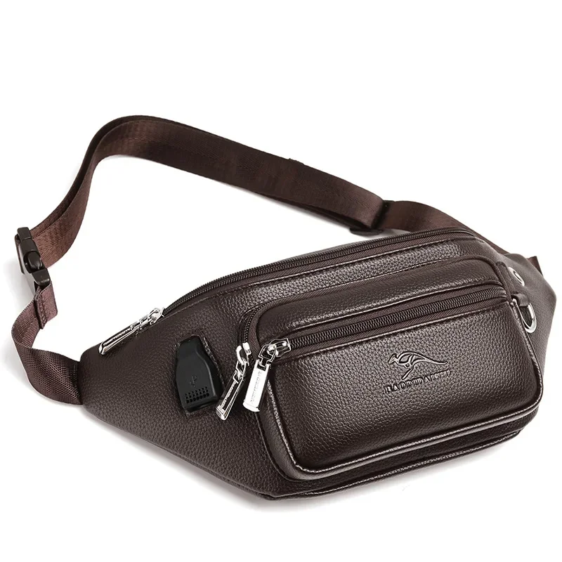 Men\'s Waist Bags Pu Leather Belt Pouch Kangaroo Hip Sack Belly Bag for Man 2024 Male Chest Pack Large Kidney Fanny Pack Phone