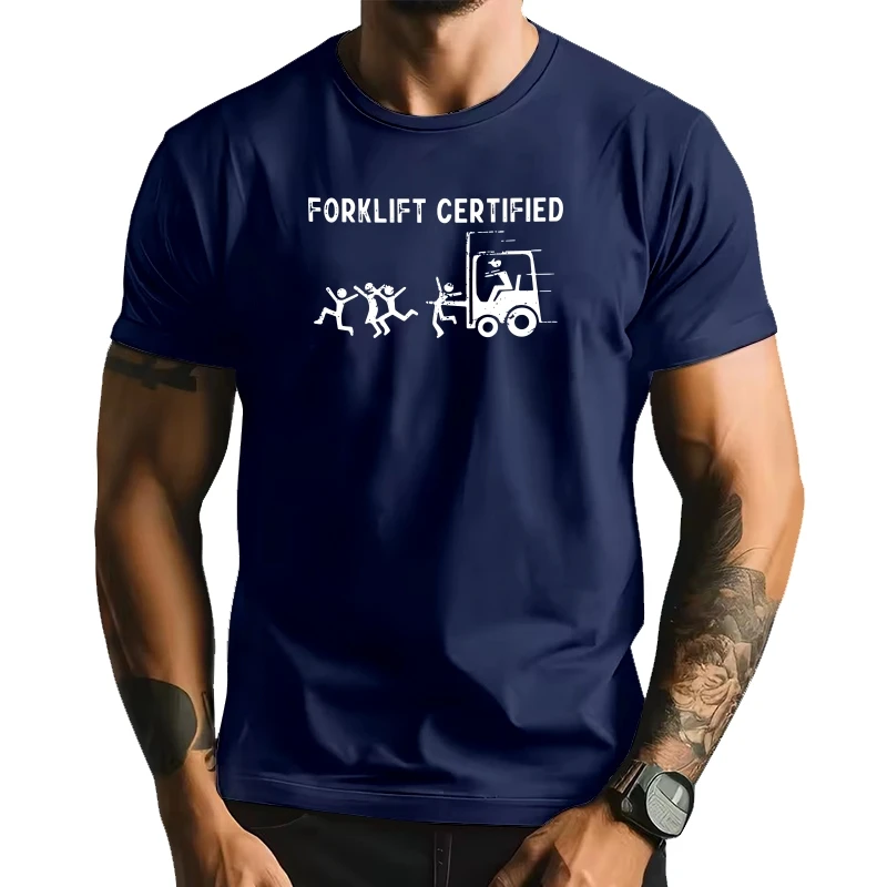 

Forklift Certified Retro T-shirt Funny Forklift Operator Humor Gift Men Clothing EU Size 100% Cotton Summer Soft O-neck T Shirts