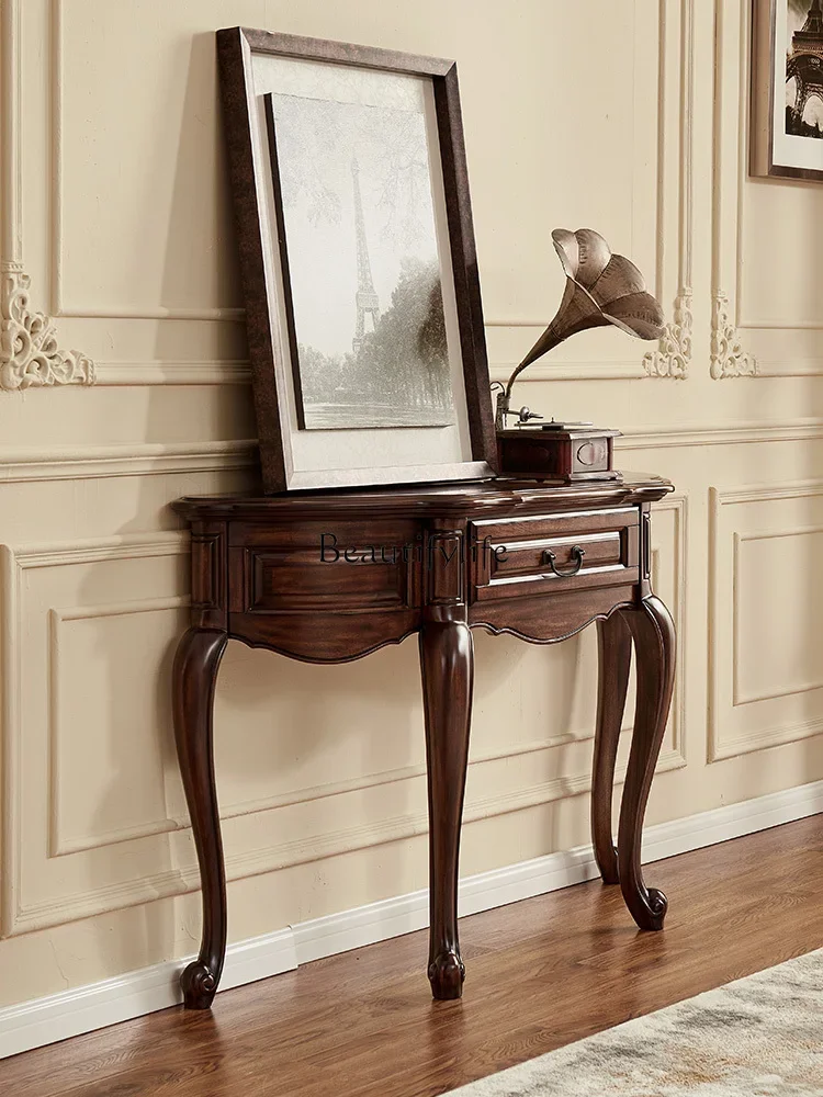 

yj7 American Style Entryway Table Black Walnut Solid Wood Wall-Mounted Foyer Vintage Entryway Cabinet
