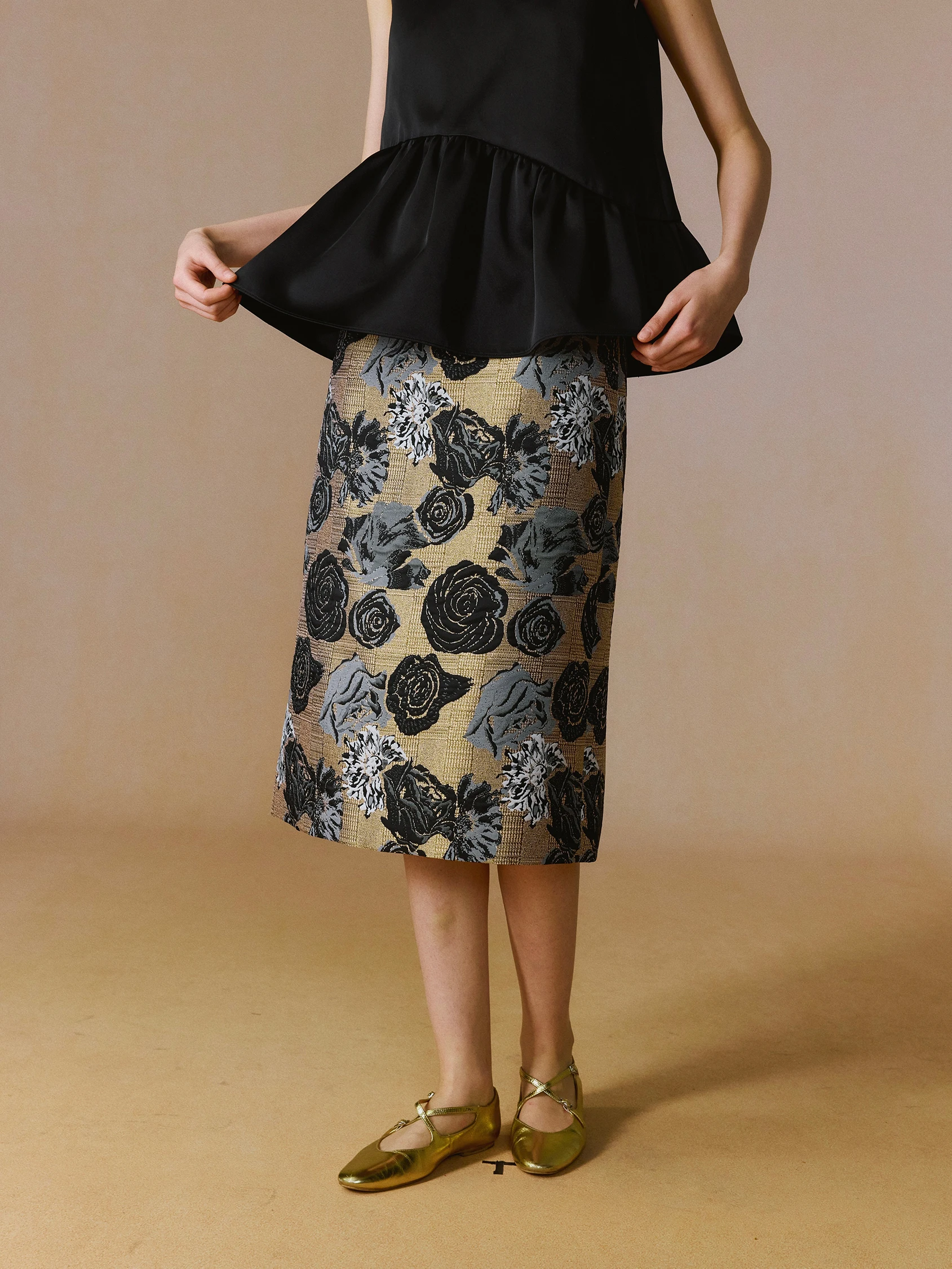 

Юбка-карандаш YUANYE Bla ey с цветочным узором и золотым покрытием, креативная, индивидуальная, со средней талией, из других материалов