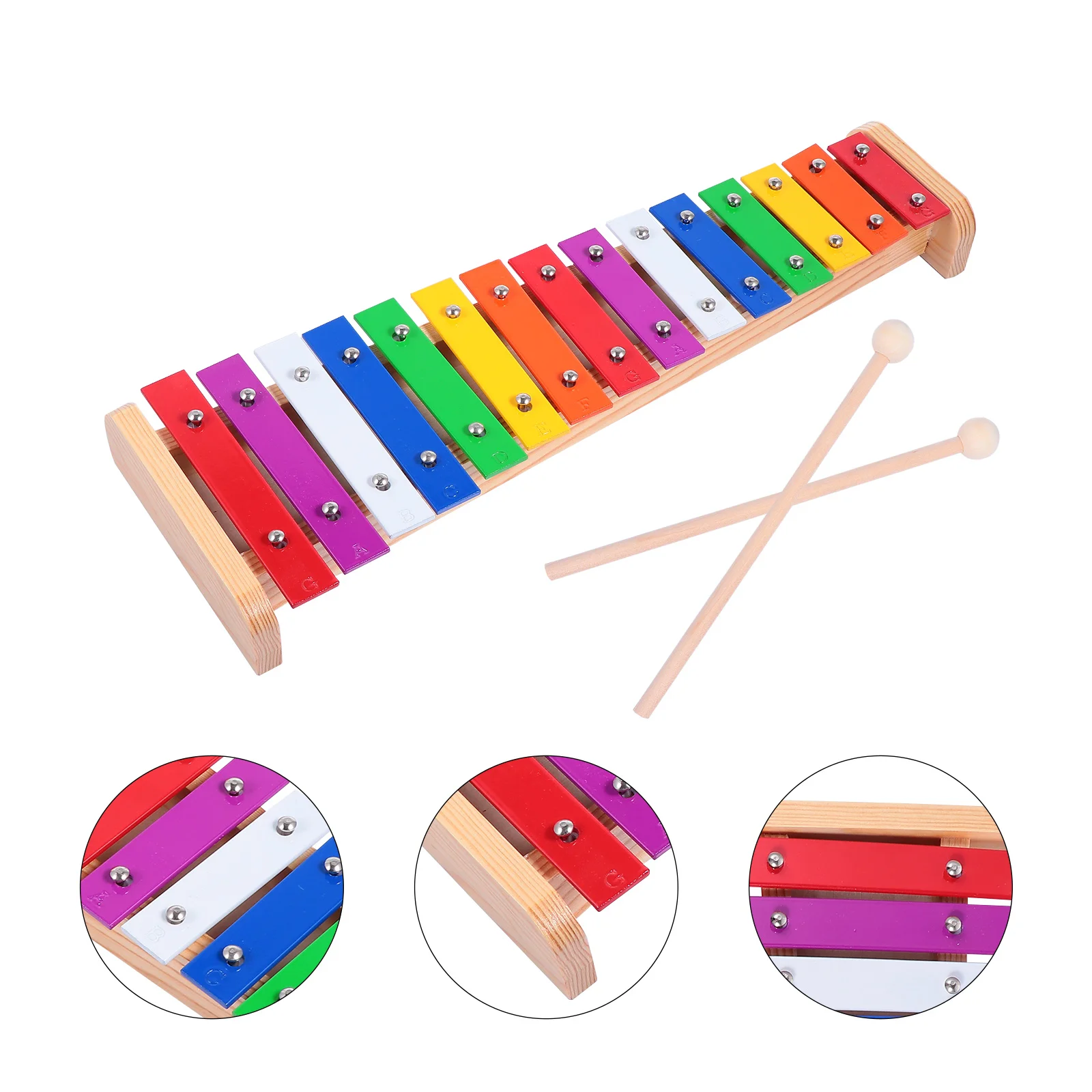 15 Notes Percussion Colorful Design Toy Toddler Glockenspiel Wooden Key Xylophone Instrument Aluminum Sheet