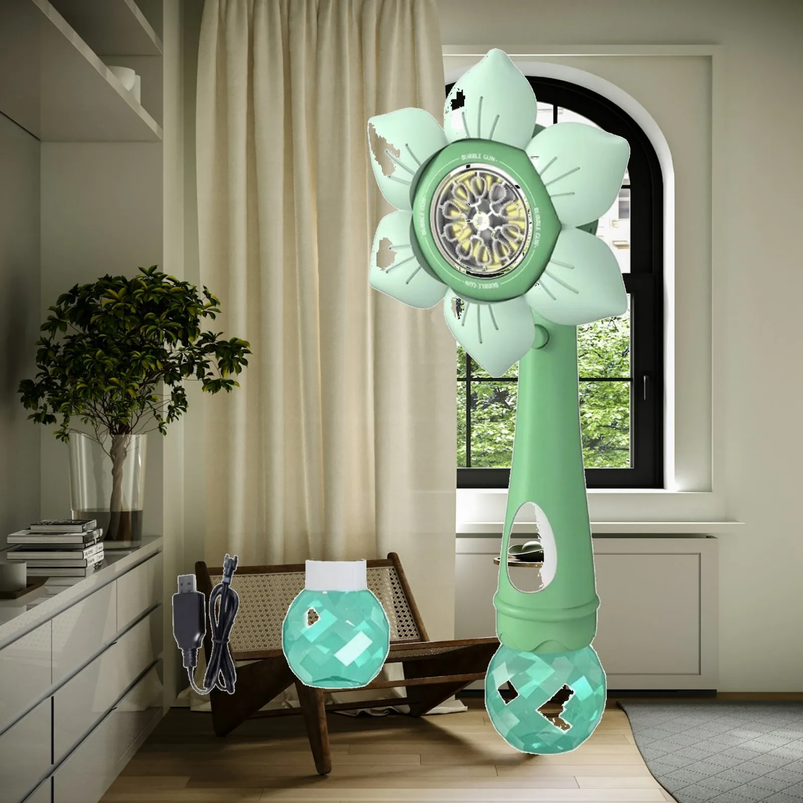 Rechargeable Bubble Wand Sunflower Shape Bubble Device for Children Party Outdoor Play
