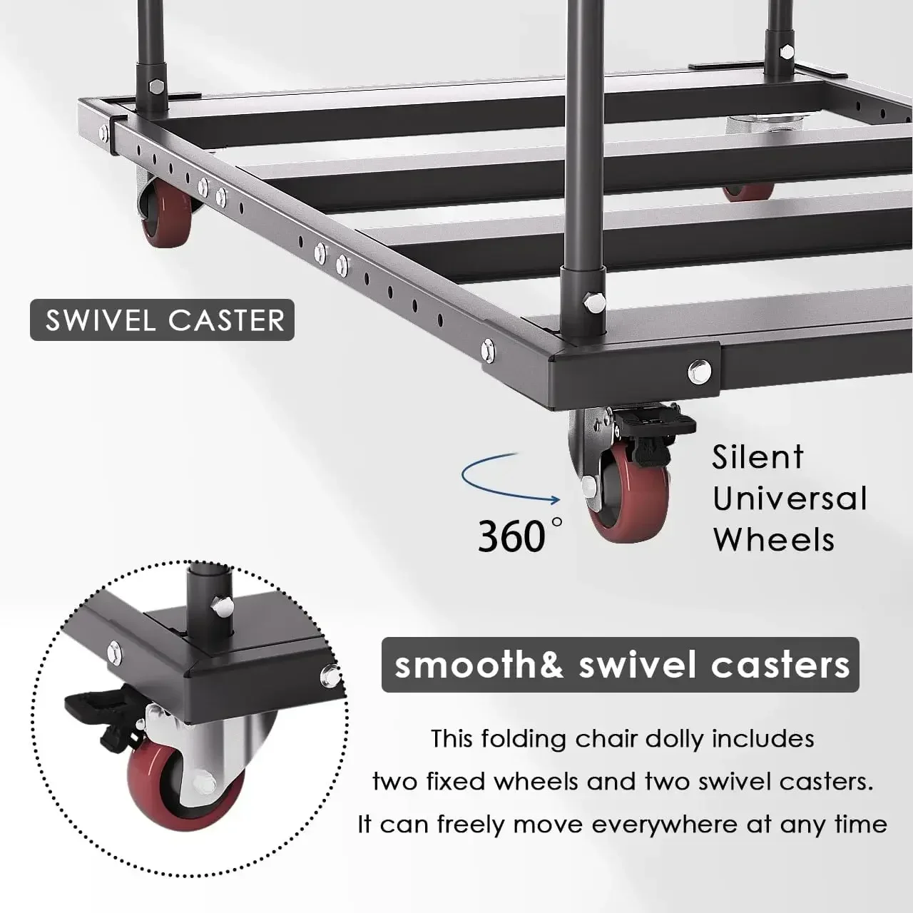 Carro de mesa plegable, estante de mesa negro para mesas redondas de 60 pulgadas y mesas oblongas, carrito de mesa resistente, estructura de metal