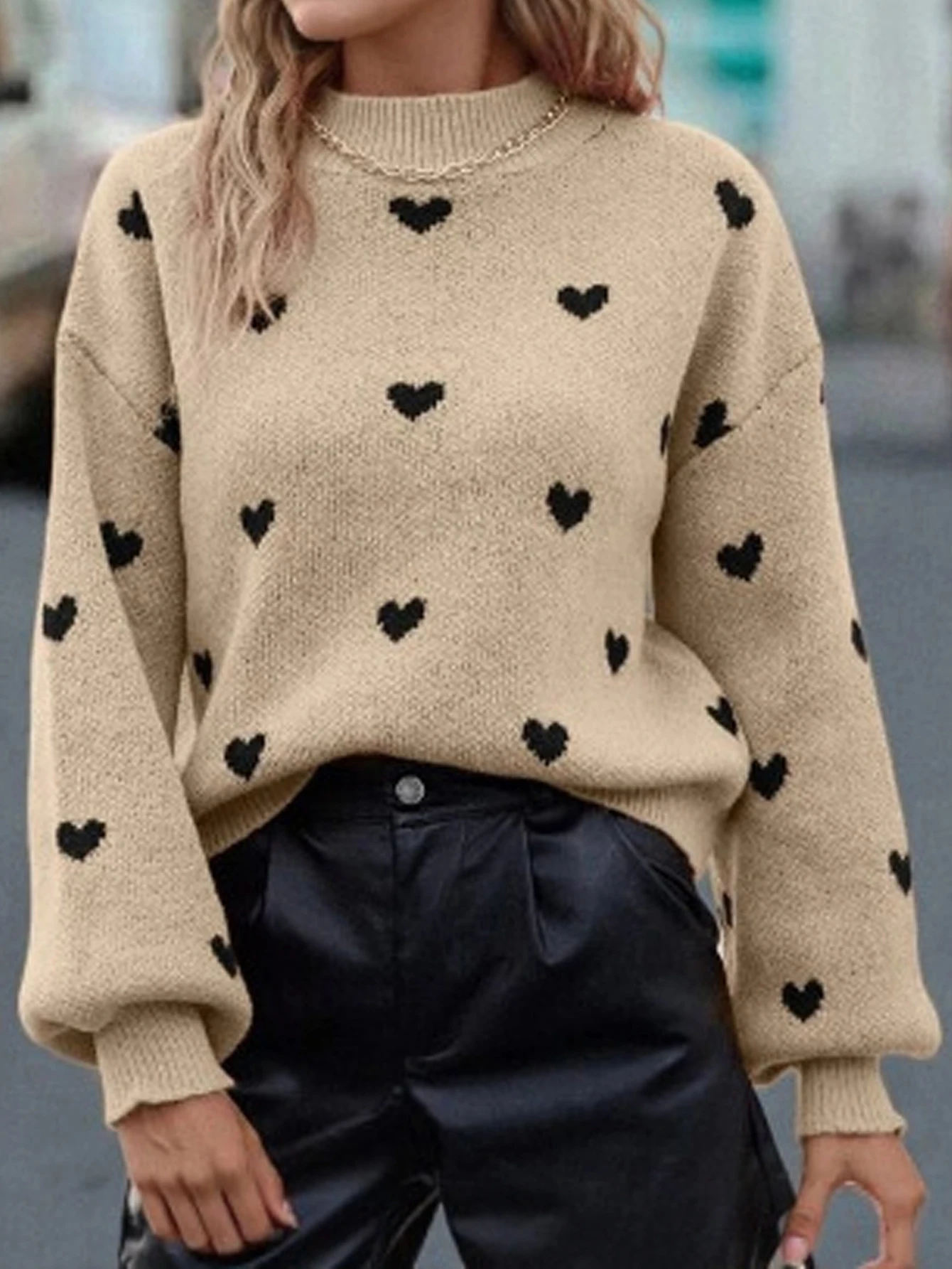 

Women's Heart Crew Neck Long Sleeve Sweater Autumn Comfortable Casual Daily Wear Regular Fit Upper Apparel