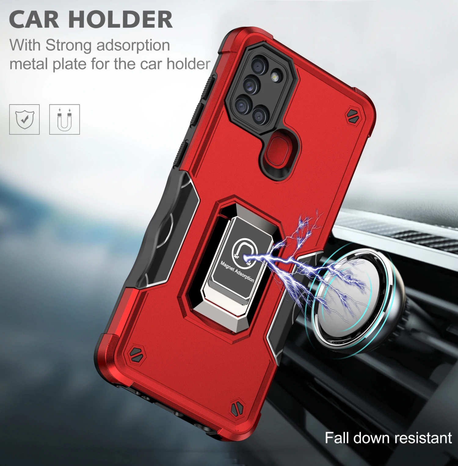 الثقيلة درع قوس قضية الهاتف لسامسونج غالاكسي A12 A13 A14 A15 A21S A22 A32 A33 A55 A52 A72 A73 حامل المغناطيس حلقة غطاء