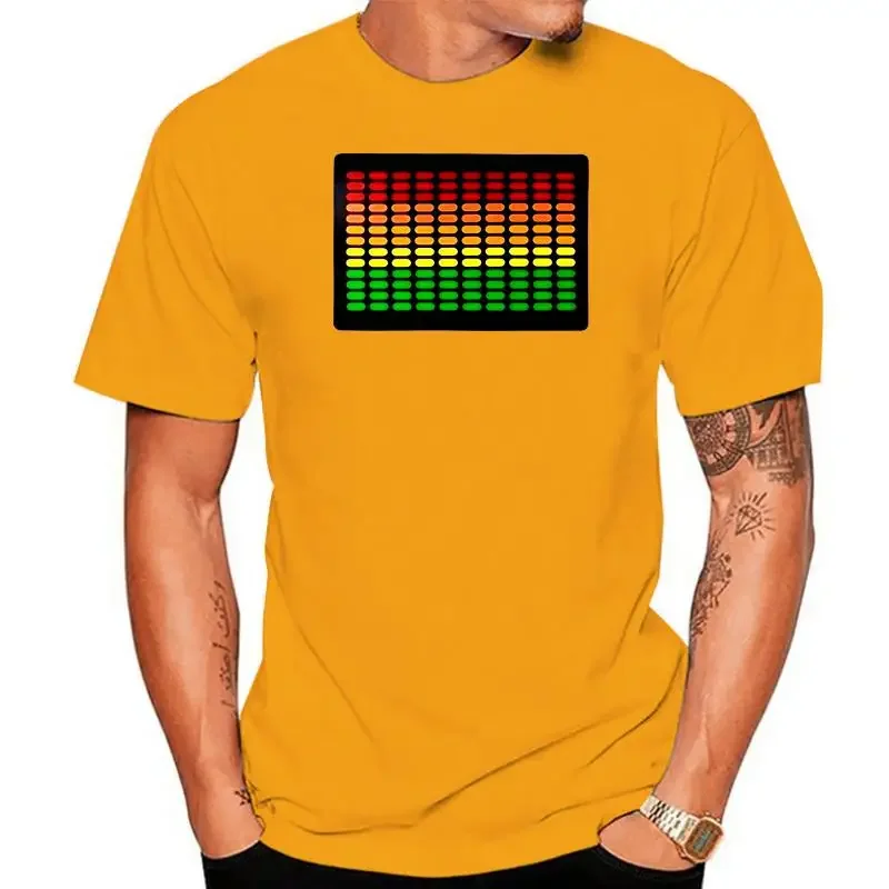 streetwear fashion vintage Summer Male Hot Sale Men\'s LED Equalizer Sound Activated Luminescent T-Shirt Short Sleeve Male