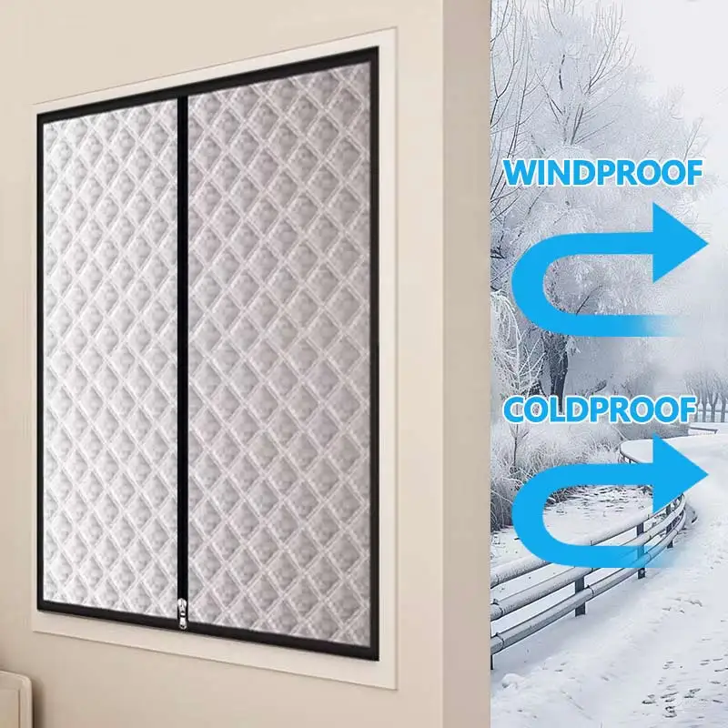 Filme de vedação quente e à prova de vento de algodão de inverno, cortinas anti-frio e anticongelante com zíper para quarto, sem necessidade de perfurar furos