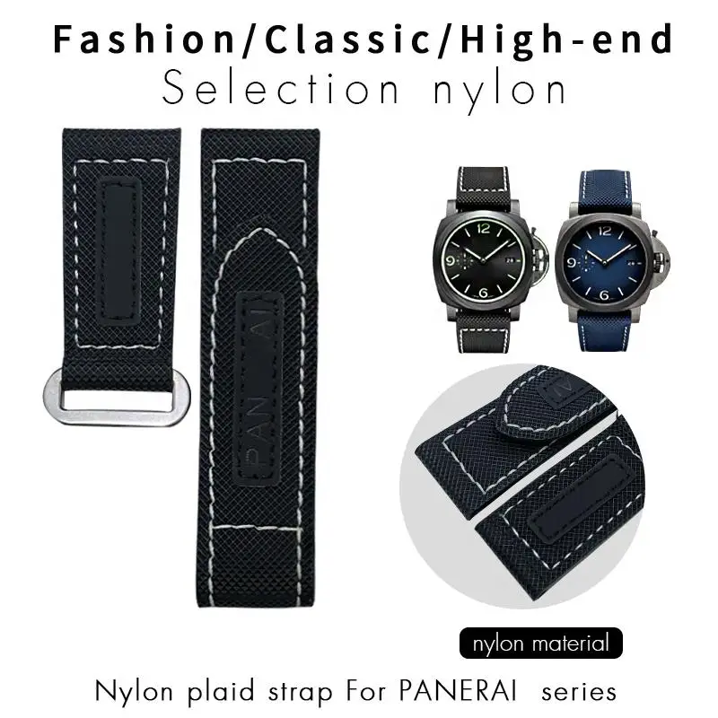 TINTAG PAM01119 PAM441 Nylon Fabric Watchband For Panerai Black Blue Canvas Leather Waterproof Watch Strap Accessories 24mm