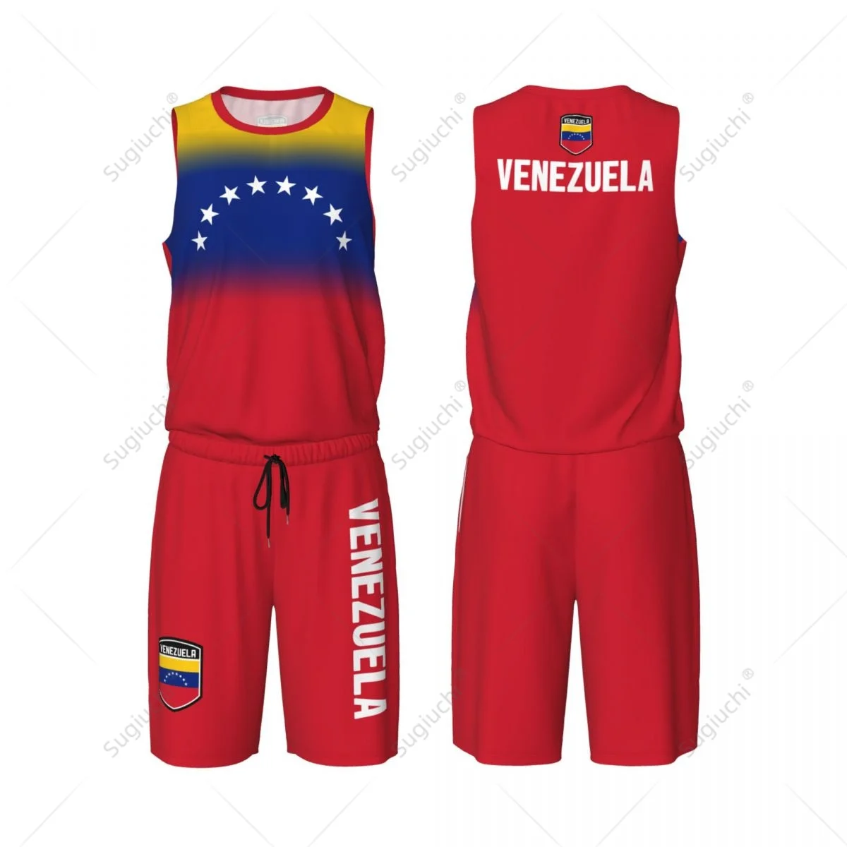 Men Venezuela Flag Basketball Jersey Set Mesh Shirt & Pants Sleeveless Exclusive Team-up Custom Name Nunber Unisex