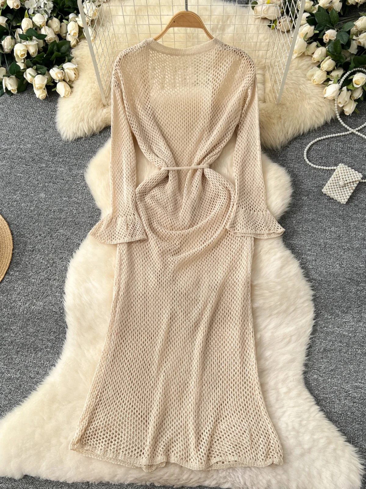 أنيقة الجوف خارج محبوك oulder التفاف المرأة أوائل الربيع مربوط الخصر تنوعا ملابس خارجية سترة طويلة الربيع تخفيف Sle