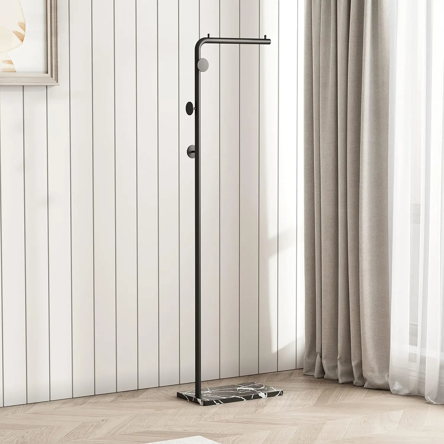 Metal Coat Rack Bracket Finish Stable Marble Base with High-end Hooks Freestanding Metal Tree Hats Easy to Assemble