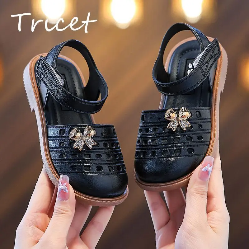

Summer Crystal Bow Solid Kids Sandals PVC Hook Loop Waterproof Toddler Children Beach Shoes Non Slip Girls Beach Shoes