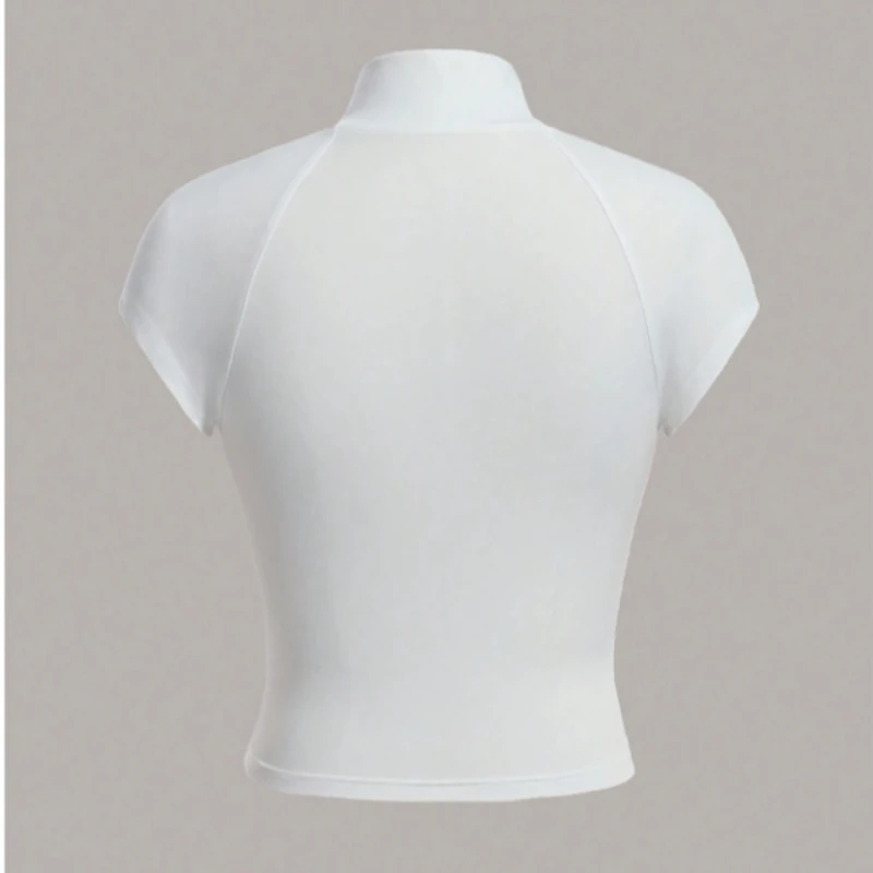 레트로 스포츠 스타일 지퍼 반팔 티셔츠 여성 여름 섹스 스파이스 섹시한 짧은 쿨 탑