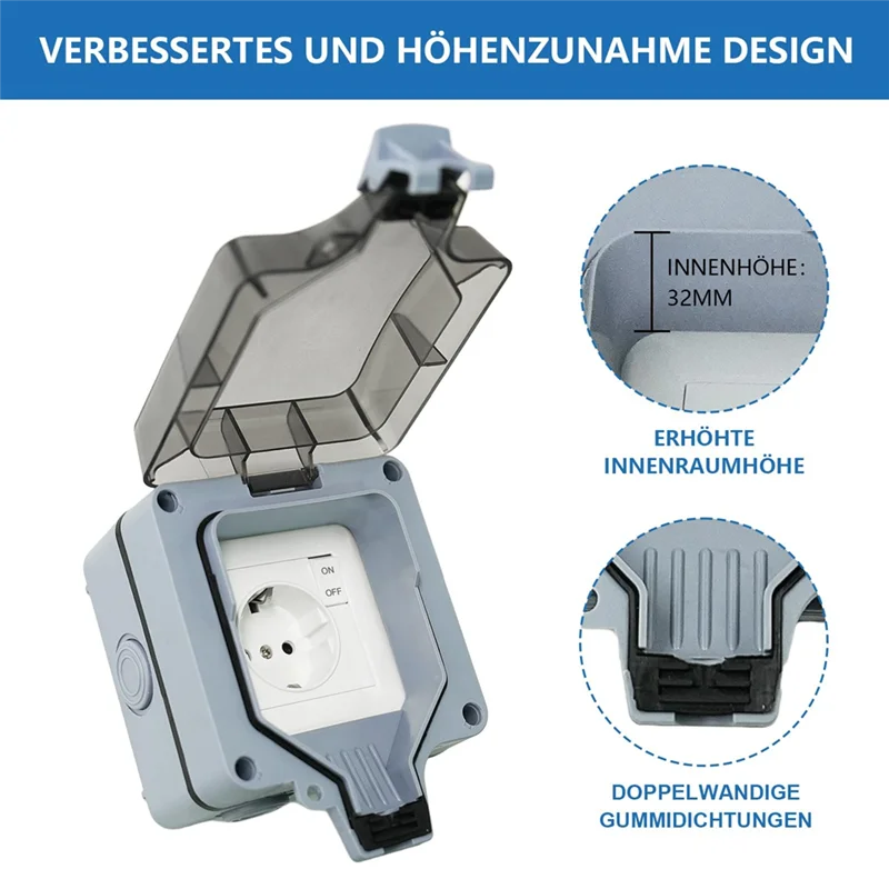 

AF89-Outdoor Socket Waterproof Socket 1-Way Outdoor Socket IP66 With Switch Indicator Light And Hinged Lid Lockable EU Plug