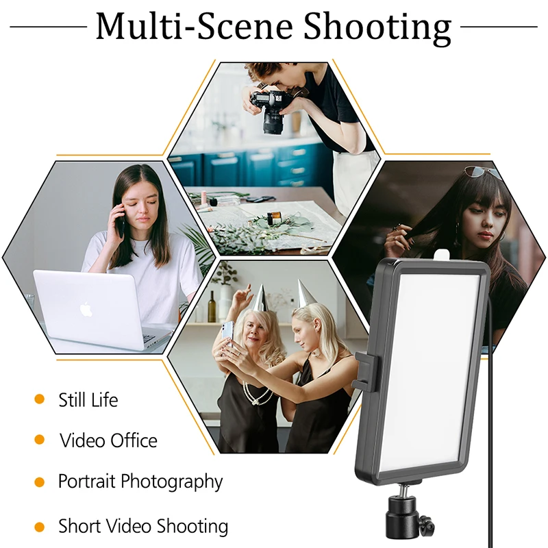 Photography LED Selfie Video Light With Tripod Stand Dimmable Panel Lighting Photo Studio Live Stream Fill Lamp Three Color