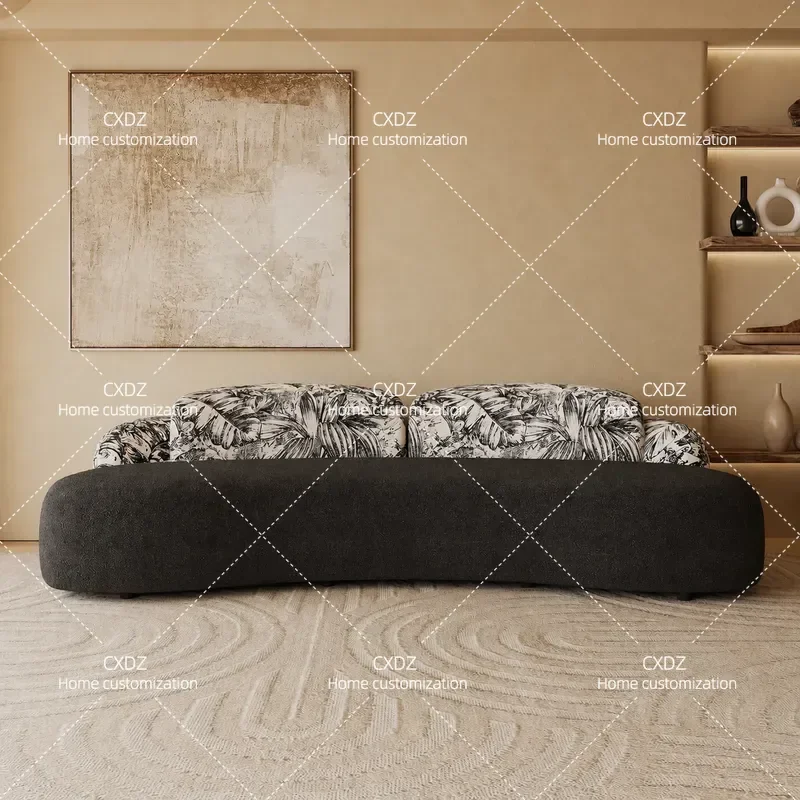 Retro Curved Sofa for Living Room Small Apartment Light Luxury High End Beauty Salon Clothing Store Sales Office Rest Area