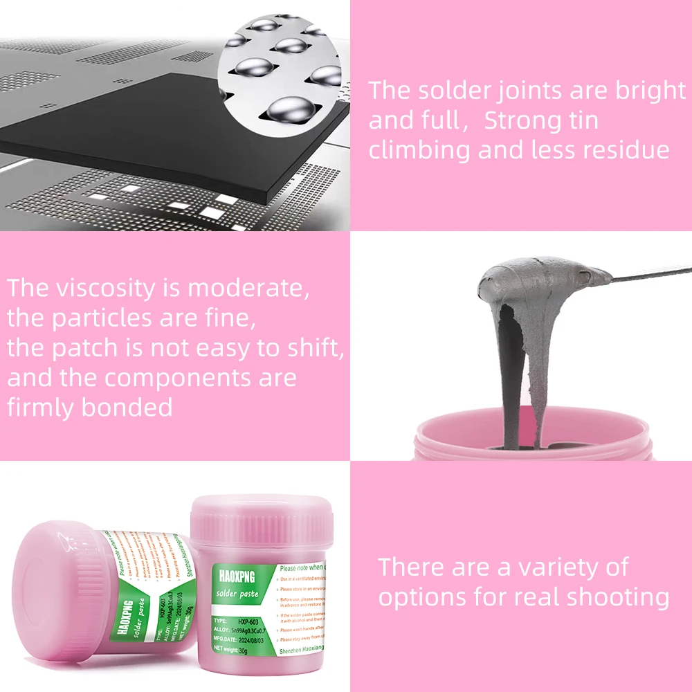 معجون لحام معلب 30 جرام/50 جرام، معجون لحام عالي الحرارة خالي من الرصاص، معجون لحام بشريحة SMT غير نظيفة معجون لحام BGA/QFN Mountti #4