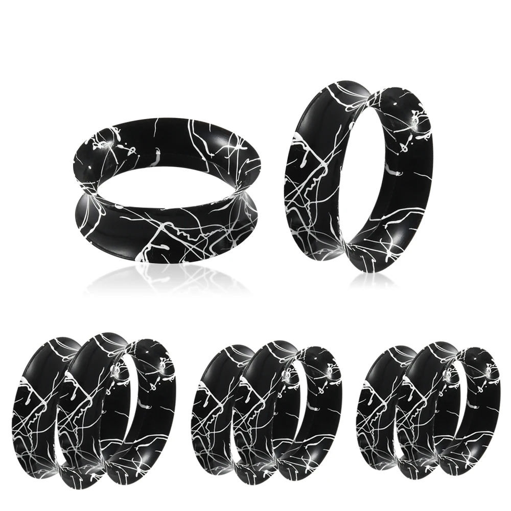 2Pcs Thin Style Silicone Flexible Double  Flared Black White Ear Tunnel Plugs Gauge Expander Stretchers Piercing Jewelry 3mm-25m