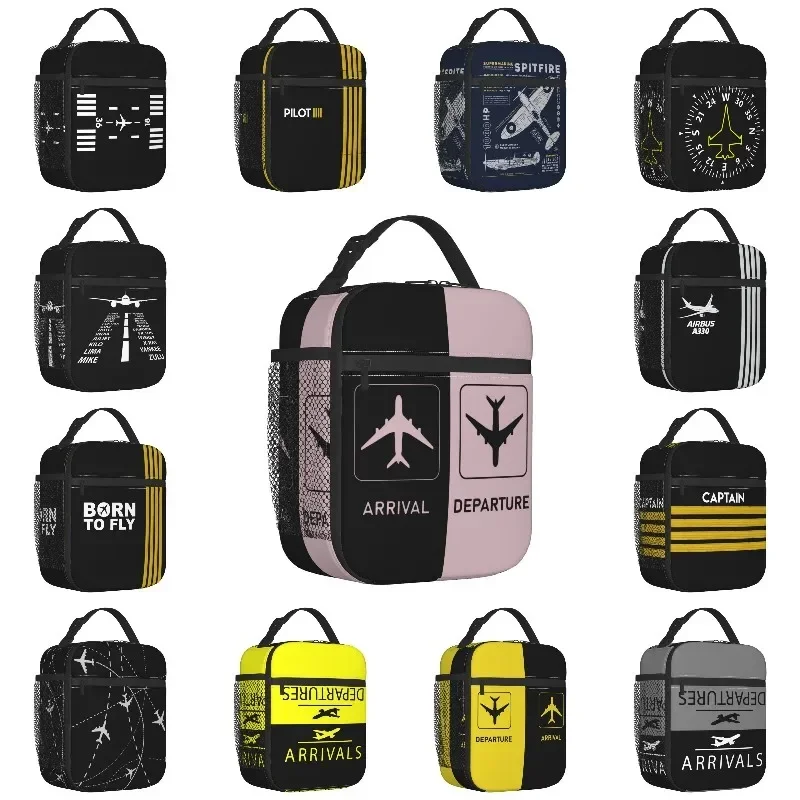 

Born To Fly Captain Stripes Flight Pilot Lunch Bag Women Cooler Thermal Insulated Lunch Box for Kids School