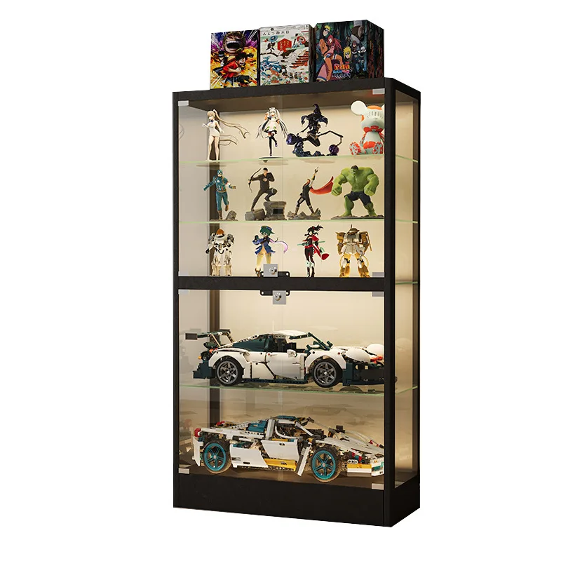 

Figure Transparent glass Steel storage display with door Display cabinet with lamp