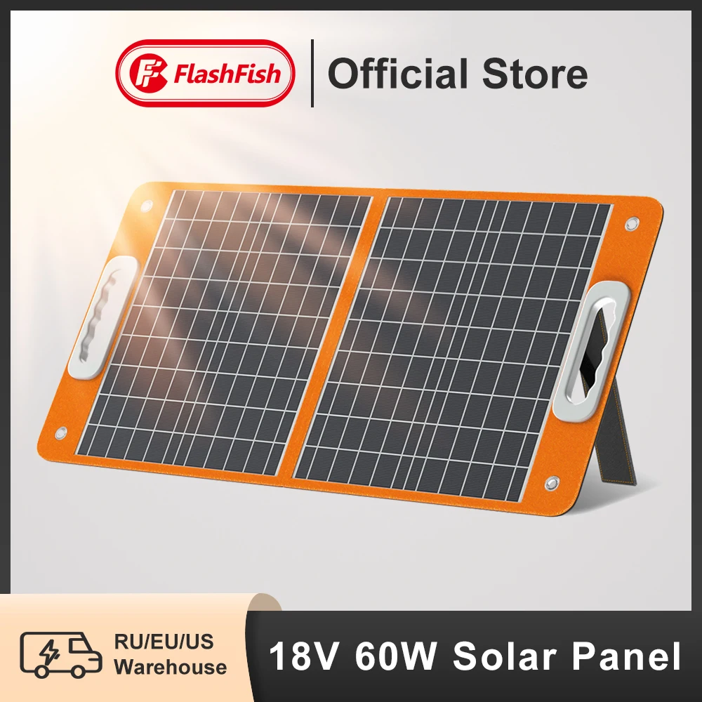 

FF Flashfish 18V 60W Foldable Solar Panel Portable Solar Charger with DC Output USB-C QC3.0 for Phones Tablets Camping RV Trip