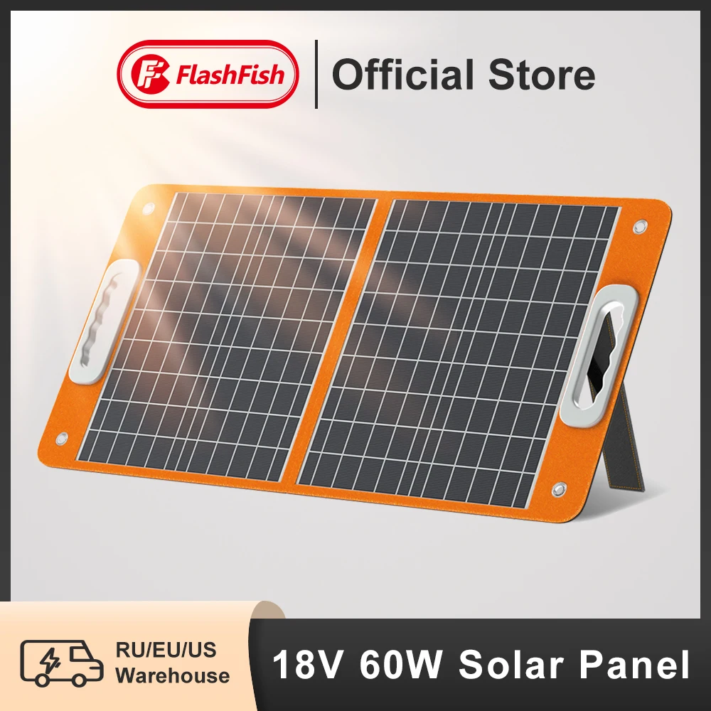 FF Flashfish 18V 60W Foldable Solar Panel Portable Solar Charger with DC Output USB-C QC3.0 for Phones Tablets Camping RV Trip