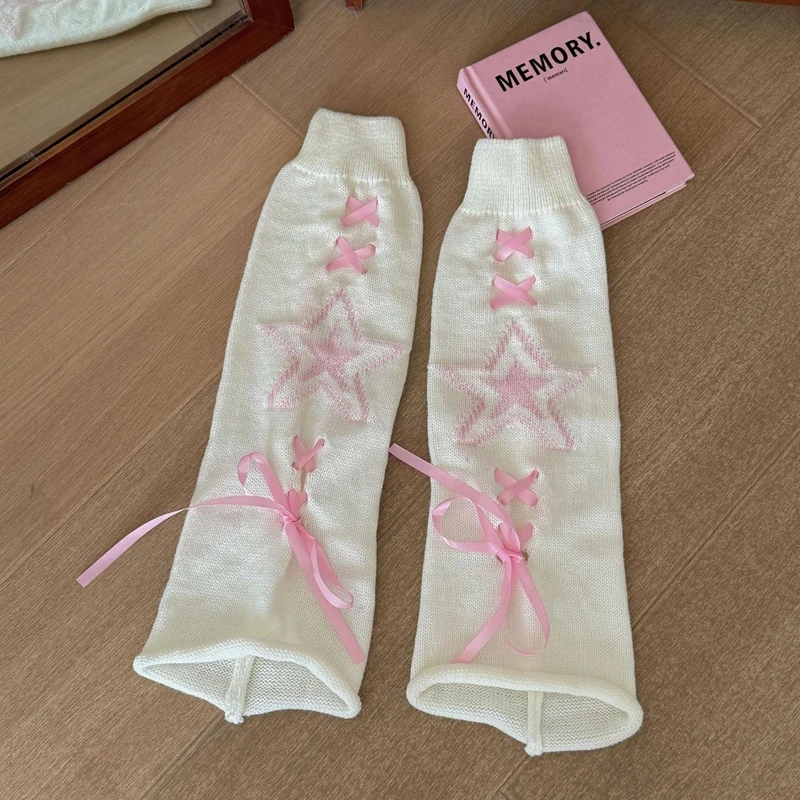 Streetwear Boot Cuffs Fashion Women Knitted Leg Warmers Autumn/Winter Leg Socks Female Y2K Bow Foot Covers Girls Punk Stockings