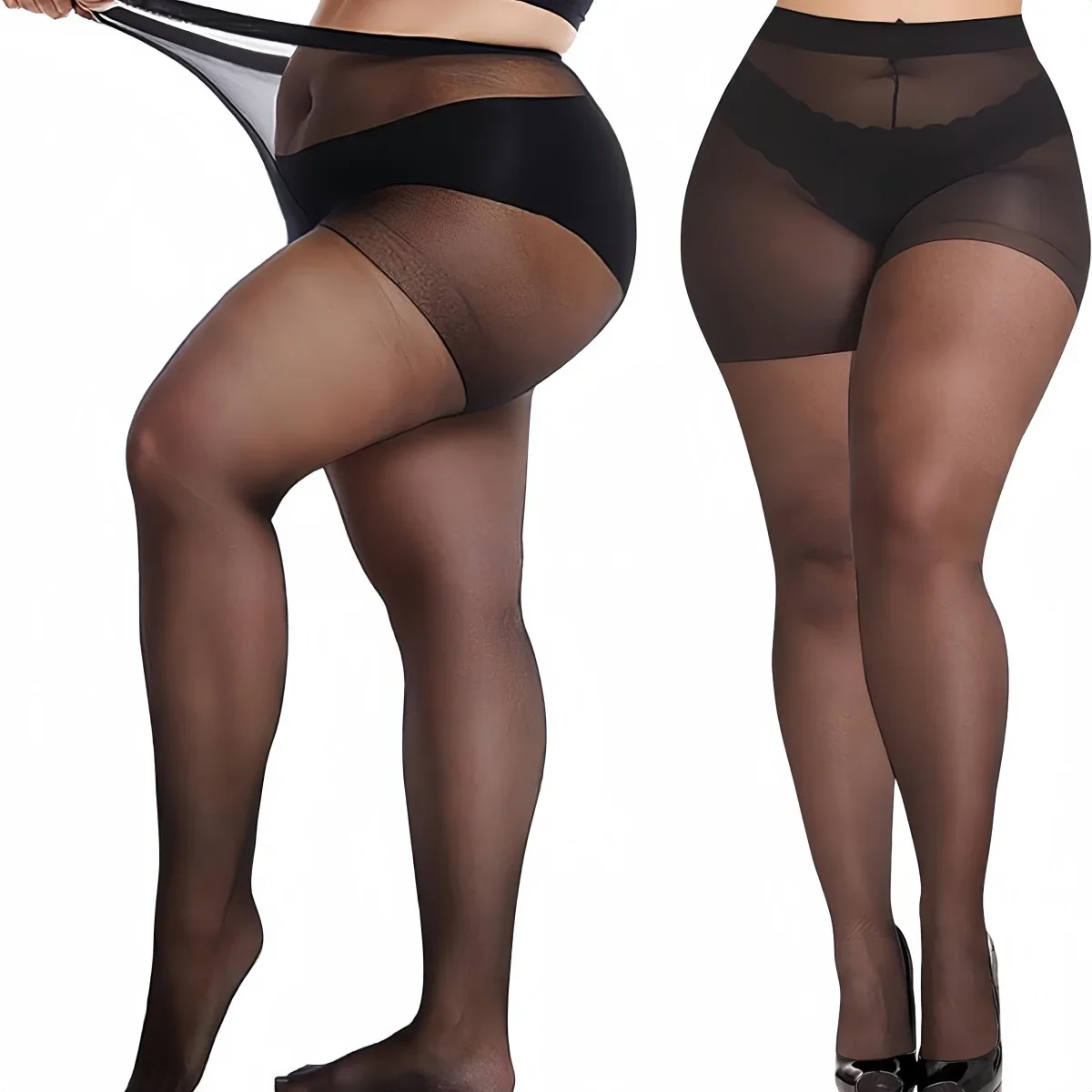 NEWJOINFUN Oversize Women Tights Large Plus Size High Waist Female Stretchy Tight Open Crotchless Stockings Black Pantyhose Sexy