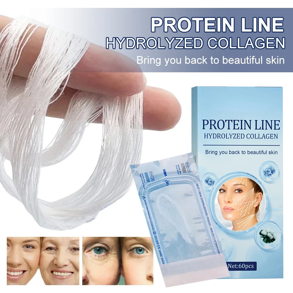 60pcs Protein Line No Needle Silk Fibroin Line Essence Collagen Thread Facial Lift Anti Aging Hyaluronic Tightening Skin Care