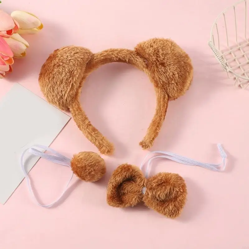 72xe Bear Cosplay Accesorio Oso Tail Bear Headband Bowtie Bowtie Halloween Bear disfraz