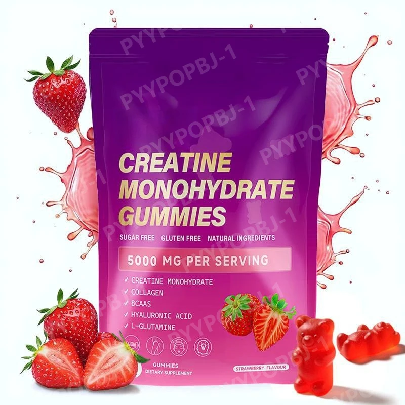 60 Count Creatine Monohydrate Gummie with Collagen,Biotin,Vitamin D3 & Hyaluronic Acid Daily Pre & Post Workout Recovery Support