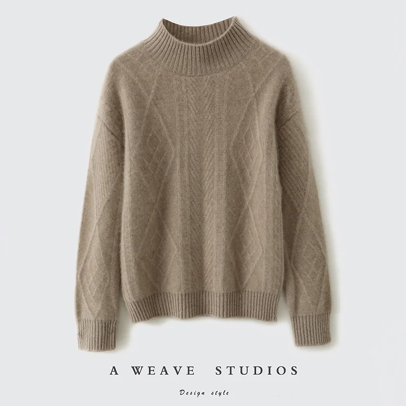 

Осень-зима, женский шерстяной пуловер, свитер с воротником-стойкой и длинными рукавами, утепленные однотонные теплые трикотажные топы из 100% мериносовой шерсти