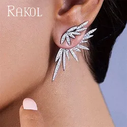 RAKOL Luxury AAA Cubic Zircon Crystal Leaf Drop Earrings for Women Fashion Bridal Wedding Jewelry Dress Accessories RE02541