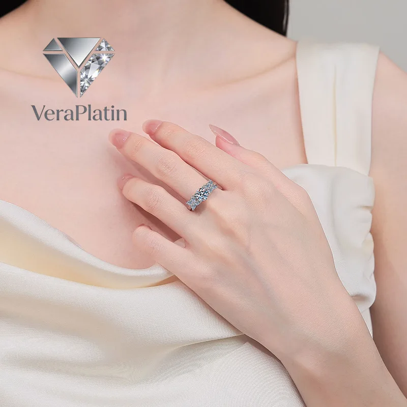 

Обручальное кольцо VeraPlatin для женщин, 18-каратное белое золото, 1 карат, муассанит VVS D цвета, платина PT950, подарок для девушки