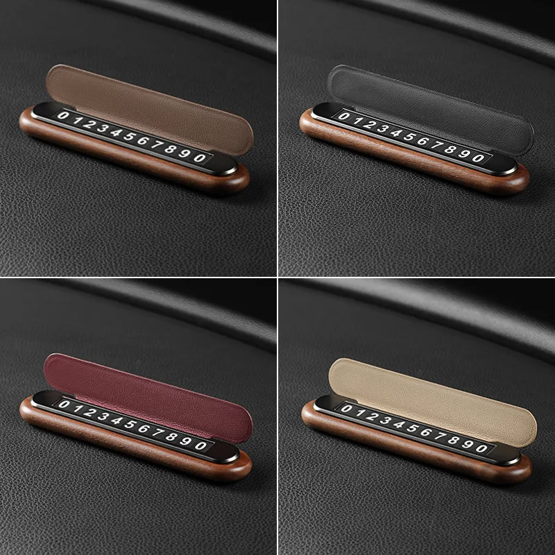 Black Walnut Wooden Temporary Parking Number Plate Car Decoration Simple Moving Card Telephone License Plate