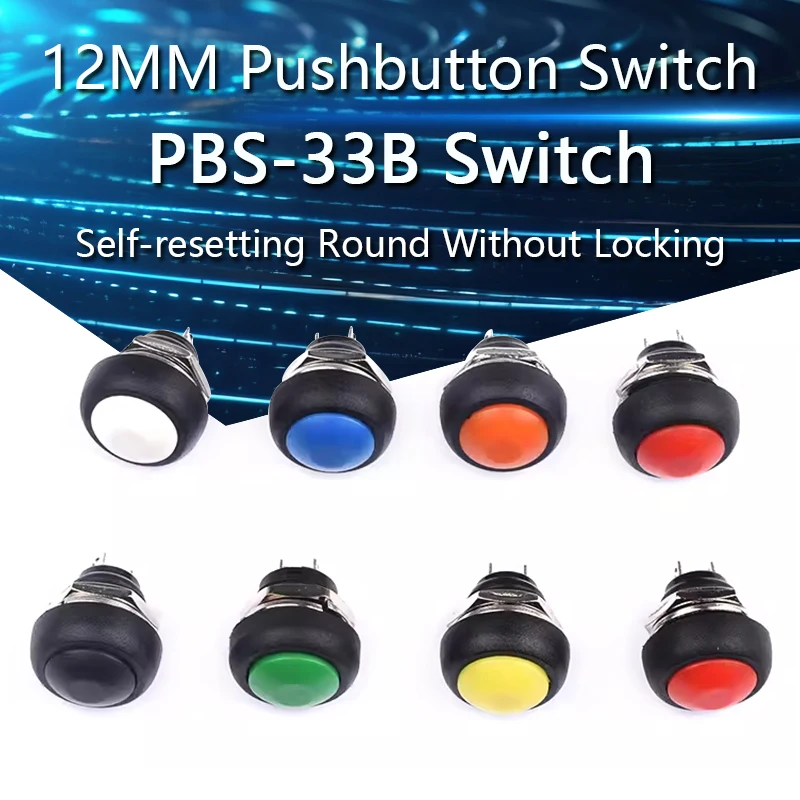 

1-10PCS PBS-33B 12MM Small Pushbutton Switches Waterproof Switch Self-resetting Round Without Locking PBS-33B Push button switch