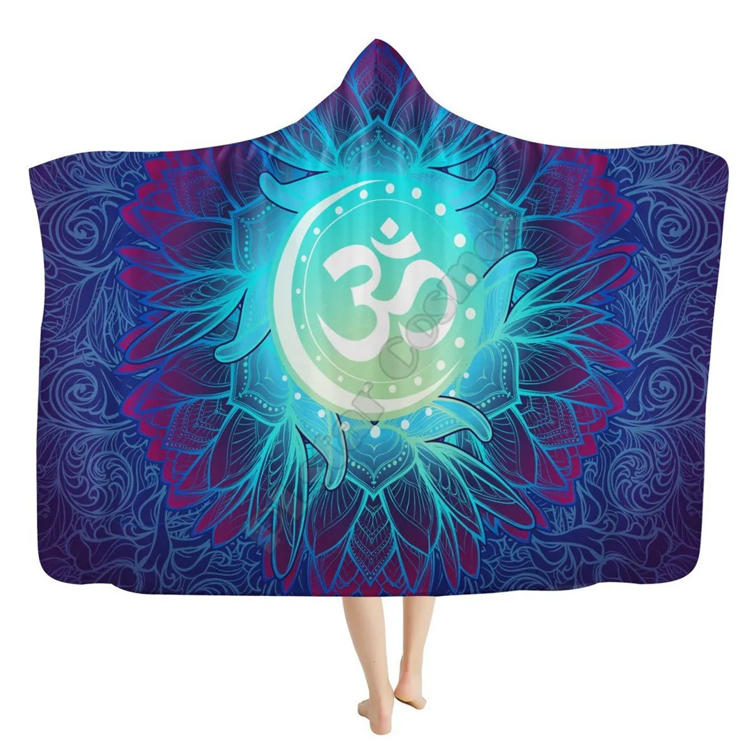 Om Sacred Mantra Hooded Blanket Adult colorful child Sherpa Fleece Wearable Blanket Microfiber Bedding