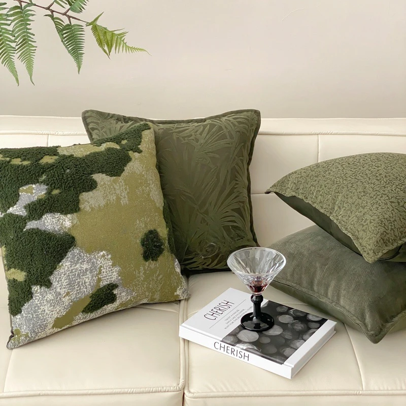 45X45CM Green Throw Bamboo Pillow Cover Luxury Ancient Stamping Waist Cushion Cover Decor Home Decorative Pillowcase