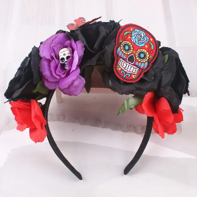 Day of the dead European and American New Christmas Hair Hoop Skeleton Headband Decoration Rose Headband