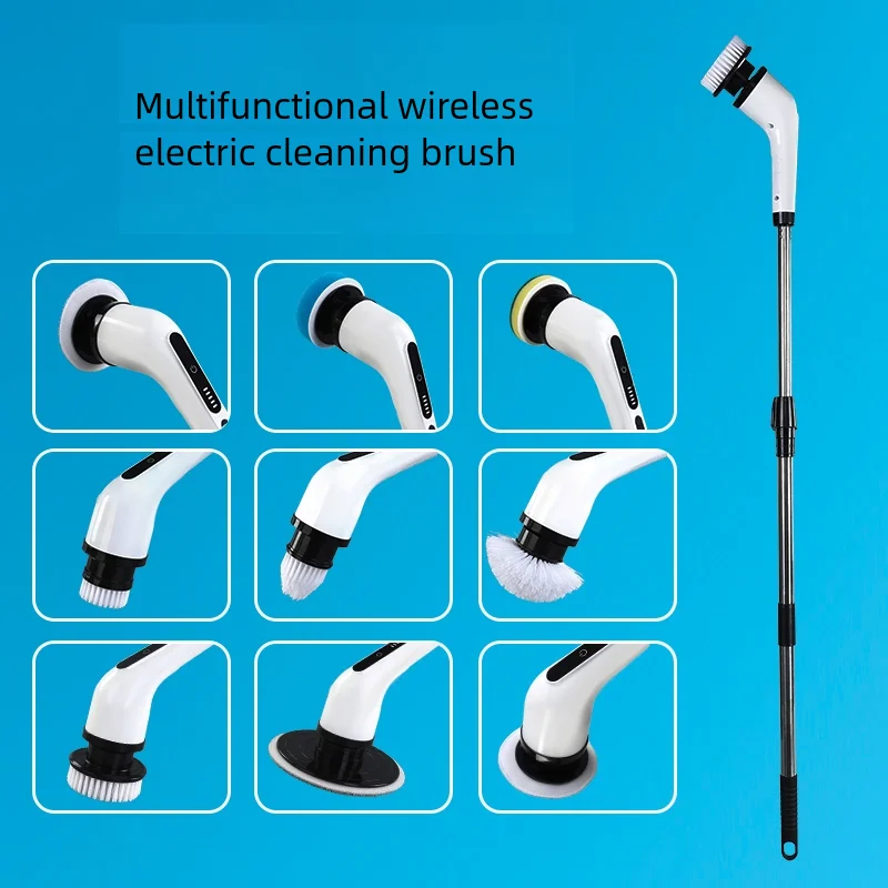 9-in-1 elektrische reinigingsborstel Raammuurreiniger Elektrische turbo-schrobborstel Roterende scrubber Keuken Badkamer schoonmaakgereedschap