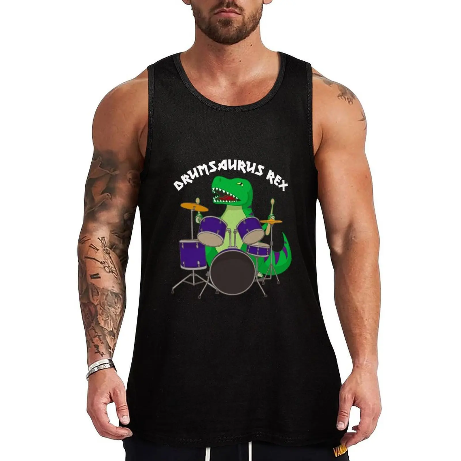 

Drumsaurus Drummer T-Rex Tyrannosaurus Rex Dinosaur Tank Top t shirts Men's summer vest Bodybuilding clothing man