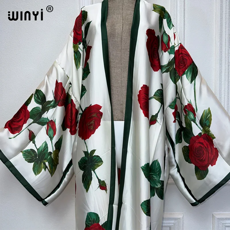 WINYI-vestido de quimono africano para mulheres, vestido maxi confortável, casacos elegantes, roupas de praia luxuosas, Abaya Dubai, verão