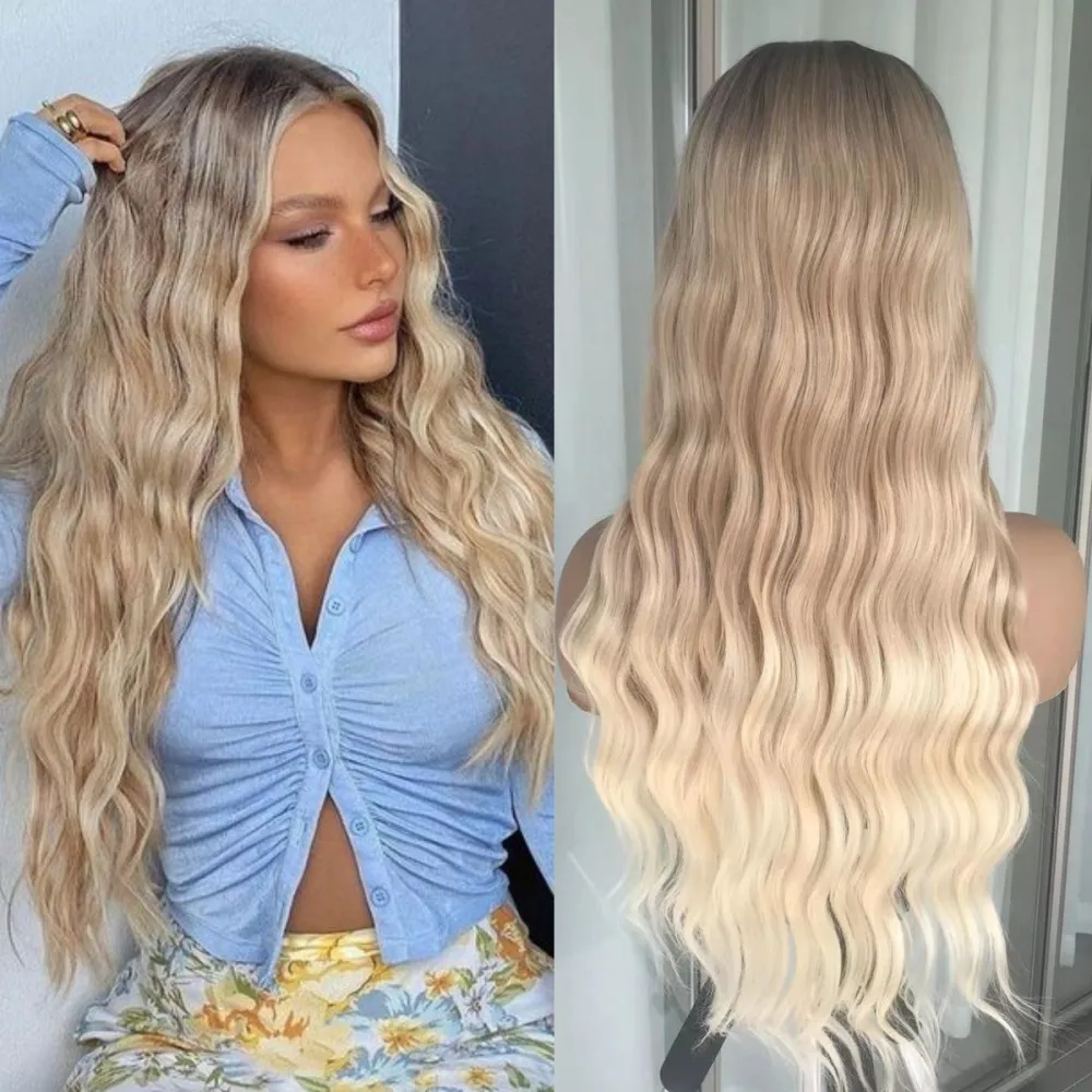 

Ombre Blonde Curly Wave Lace Front Wigs for Women Deep Wave Synthetic Lace Wigs Glueless Natural Looking Fiber Hair