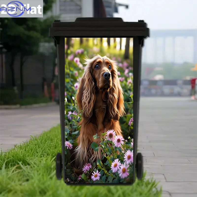 1pc Brown Cocker Spaniel in Flower Field Waterproof PVC Sticker with Adhesive for Trash Can Decoration, Wall Art, Home, 12.2X2