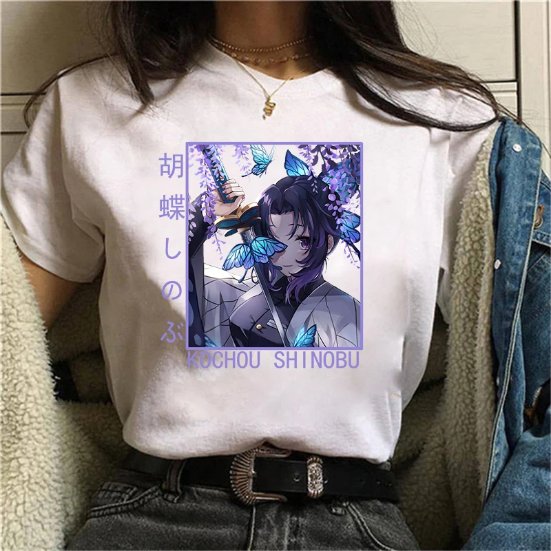 New Hot Kochou Shinobu Printed T-Shirts For Women Short Sleeve Funny Anime Round Neck Tee Shirt Casual Summer Tops