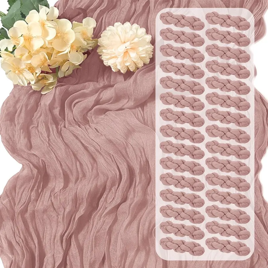 

Скатерть-дорожка из тюля пыльно-розового цвета, 17 x 108 дюймов, 9 футов, розовая, в деревенском романтическом стиле, полупрозрачная